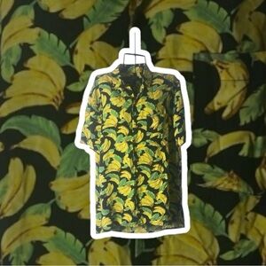 Forever 21 Men's Tropical Banana Print Shirt - Black and Yellow